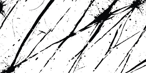Poster - Abstract grunge splatter line pattern on white and transparent background. Abstract ink splatter pattern on a white background. Intricate designs of lines and dots in various sizes, creating a dynamic
