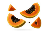 Ripe papaya slices isolated on transparent background, exotic fruit cut out