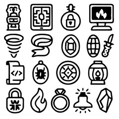 Poster - Set of black and white vector icons, a collection of diverse symbols and illustrations for business, food, baby, and holiday designs