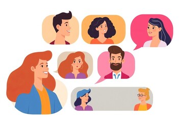 Poster - Modern flat vector illustration of avatars in conversation,  online,  chat