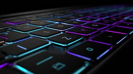 Aufkleber - Futuristic Neon Keyboard With Glowing Fingerprint Scanner Illuminated in a Dark Setting