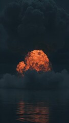 Aufkleber - A large cloud of smoke rises from the surface of calm water, suitable for use in environmental or industrial context