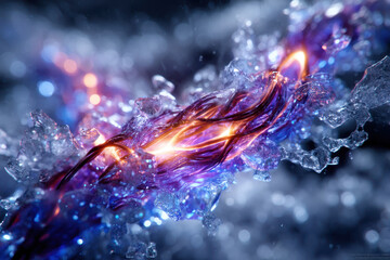 Poster - Intricate glowing fibers intertwined with ice crystals in a cosmic environment