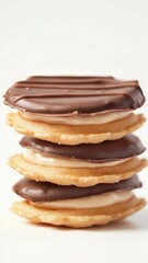 Poster - A stack of delicious-looking chocolate covered cookies on a white surface