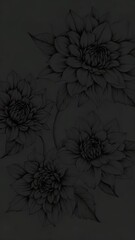 Poster - Three black and white flowers, simple illustration
