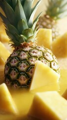 Poster - Fresh pineapple slipping into a bowl of water