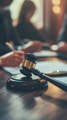 Poster - A gavel sits on top of a wooden table, suitable for office or courtroom use