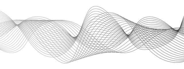 Poster - Abstract modern background with black and white wavy lines dynamic, symmetrical, and continuous waveform pattern. Smooth flowing effect that resembles oscillating waves or frequency and motion.