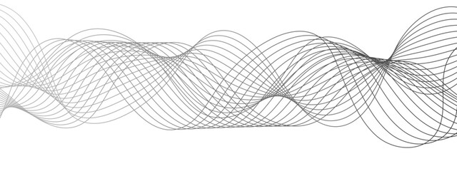 Poster - Abstract modern background with black and white wavy lines dynamic, symmetrical, and continuous waveform pattern. Smooth flowing effect that resembles oscillating waves or frequency and motion.