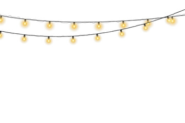 Wall Mural - Christmas bulbs twinkle with gentle shine. Wreath light chain wraps celebration invite. Neon sparkle shapes warm visual mood. Transparent light arc highlights festive promo.