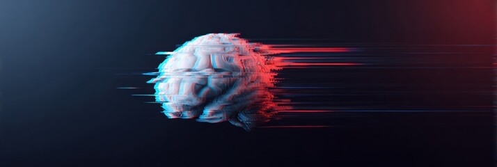 Leinwandbilder - Fractured Brain With Glitch Effect Set Against a Dark Gradient Background Highlighting Distorted Neural Patterns and Textures