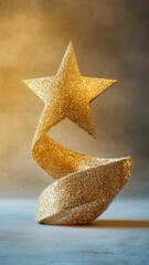 Poster - A golden Christmas tree decorated with a star at the top, perfect for winter and holiday scenes