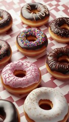 Poster - A table filled with various types of donuts, perfect for a bakery or cafe
