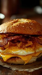 Poster - A classic breakfast or brunch option featuring crispy bacon, eggs, and toasted bun