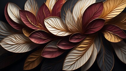 Poster - Elegant Abstract Leaf Design  Intricate Details and Rich Color Palette