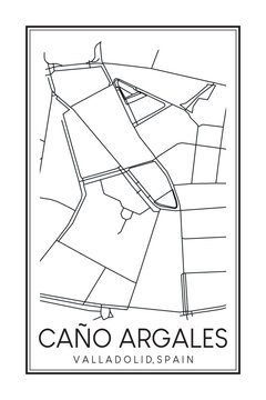 Hand drawn printable downtown road map poster of district CAÑO ARGALES of the Spanish city of VALLADOLID on solid white background with city name