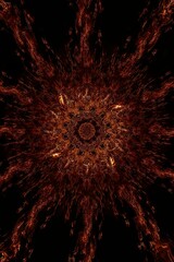 Poster - Abstract brown and orange kaleidoscope pattern with a dark background in a circular design