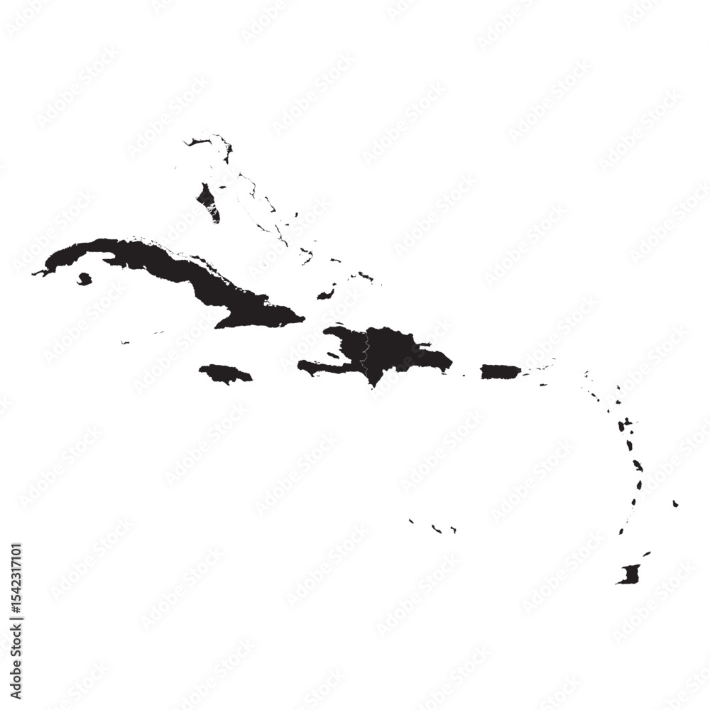 Comprehensive vector map of the Caribbean region with islands ...