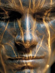 Aufkleber - Human Face With Golden Nerve Overlay Illustrating Intricate Neural Connections and Beauty of Anatomy in a Highly Detailed Artistic Representation