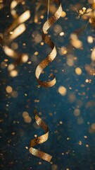 Poster - A close-up shot of a bunch of gold confetti scattered on a blue background, ideal for adding a touch of celebration to your design