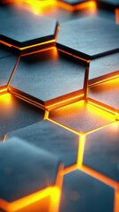 Aufkleber - A close-up shot of a hexagonal surface with glowing lights, suitable for futuristic or sci-fi concepts