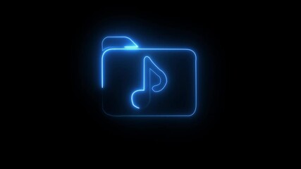 Fototapete - Glowing neon music folder icon. neon line Music note, neon line music sign and black color background.