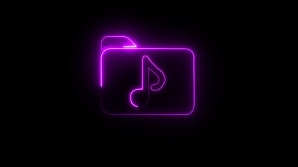 Poster - Glowing neon music folder icon. HD Video motion graphic animation Neon music icon animation. neon line Music note, neon line music sign