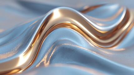 Poster - Soft blue fabric drapes elegantly, showcasing smooth undulating curves. The metallic gold accents provide a stunning contrast, creating an artistic and calming visual experience.