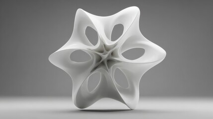 Poster - A striking white sculpture is displayed in a contemporary art gallery. Its intricate design features smooth curves and openings, showcasing modern artistic techniques and innovation.