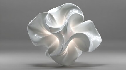 Poster - A sculptural piece crafted from smooth white material displays intricate, flowing shapes. Soft lighting enhances the curves, creating a captivating visual effect in an art display setting.