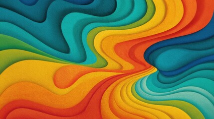 Poster - A vivid abstract artwork showcases a blend of blue, orange, green, and yellow hues that seamlessly flow together. The wavy pattern creates a dynamic visual effect that captures attention.