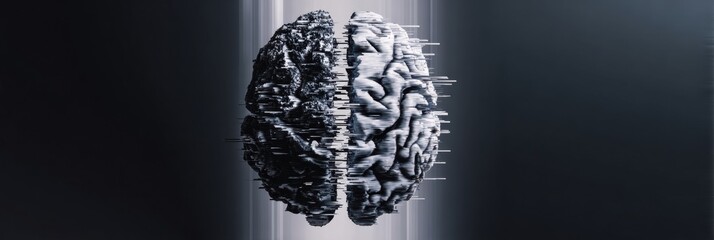 Aufkleber - Fractured Brain Design With Glitch Effect on Dark Gradient Background Emphasizing Surreal Concept and Visual Distortions