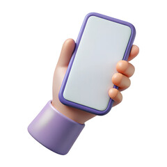 Poster - 3d cartoon hand holding smartphone isolated on transparent background