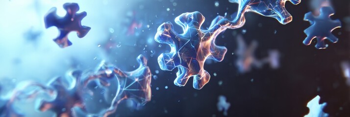 Poster - Floating Puzzle Pieces Create a Visual Representation of the Nervous System in a Dynamic and Colorful Arrangement Against a Dark Background
