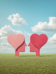 Poster - Mind and Heart Symbols Interwoven Against a Pastel Field Embodying Unity and Connection in a Serene Setting
