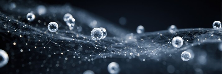 Poster - Floating Bubbles Interconnected by Curved Dotted Lines Illustrate a Network of Care, Showcasing the Unity of Diverse Elements in a Digital Landscape