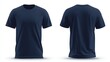 © Pixelzone - Stunning photo of navy blue t-shirt mockup. Design template for print. Clean front, back view on white background. Apparel textile clothing for casual attire or activewear.