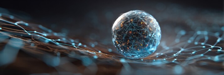 Poster - Glowing Orb Surrounded by Synaptic Lines Symbolizes Connection and Cognitive Processes in a Dynamic Focus Point