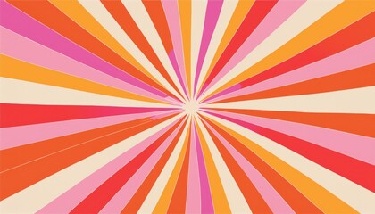 Poster - vibrant retro sunburst background with radial stripes in red, orange, pink, and beige tones for web design, branding, poster, wallpaper, or packaging use

