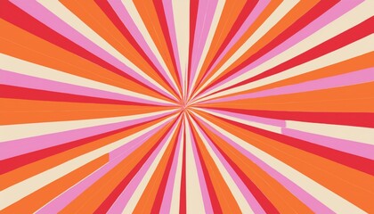 Poster - vibrant retro sunburst background with radial stripes in red, orange, pink, and beige tones for web design, branding, poster, wallpaper, or packaging use

