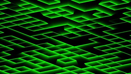 Wall Mural - green glowing grid maze, futuristic geometric animation background