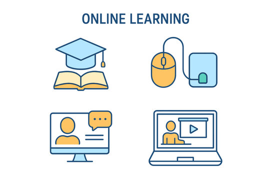 Online education symbol collection, featuring a thin line icon set that includes tuition, mouse pad, and webinar vector graphics