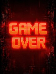 Poster - Glowing Red Game Over Screen With Futuristic Glitch Effect in a Digital Art Style
