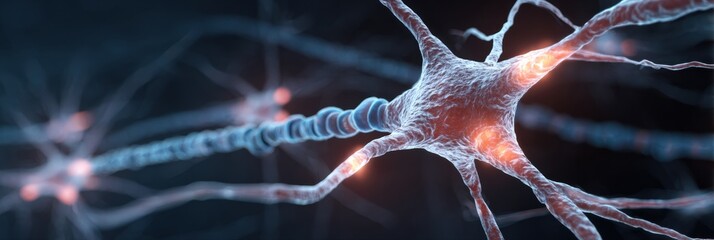 Poster - Microscopic View of Nerve Cells Showing Electric Impulses in a Futuristic Soft Style With Vibrant Colors