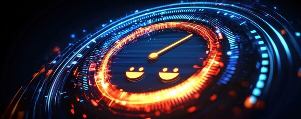 Poster - Speedometer in abstract futuristic environment with vibrant neon glow effects