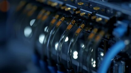 Aufkleber - fiber optic cables are transferring data inside an electronic device, creating blurry lights in the 