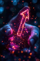 Poster - Hand touching digital graph with colorful glowing data lines and dots