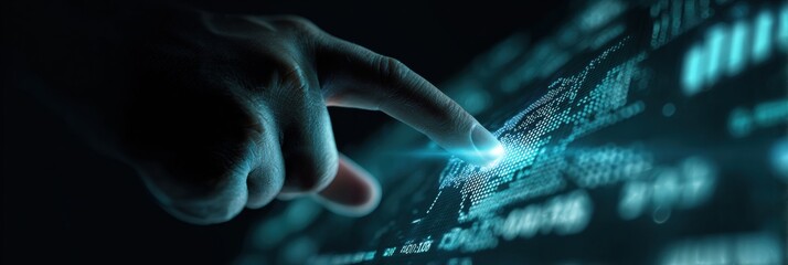 Poster - Futuristic Hand Interacts With Digital Odds Screen in Augmented Reality Environment Showcasing Advanced Technology and Data Visualization