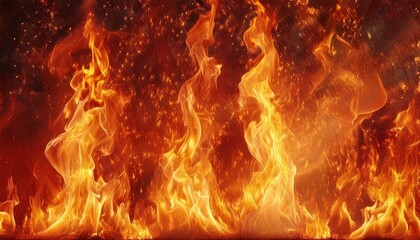 Aufkleber -  intense swirling fire flames background for dramatic web design, print branding, digital art texture, or high impact visual element with vivid orange and red tones