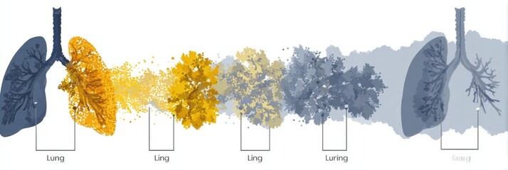 Poster - Dotted Smoke Trail Illustrating Various Stages of Lung Damage From Exposure to Pollutants Over Time